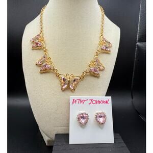 Natasha Butterfly Necklace with Coordinating Betsey Johnson Heart Earrings